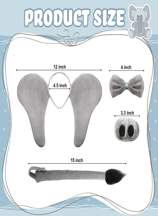 Haysandy Kids Elephant Costume Halloween Cosplay Set Elephant Ears Headband Trunk Tail Tie Tutu Circus Costume Accessories(15.7 Inch,Delicate) - Image 2